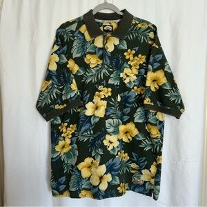 Tommy Bahama Vintage Camp Polo 100% Cotton Floral Hibiscus Flowers — Size Large